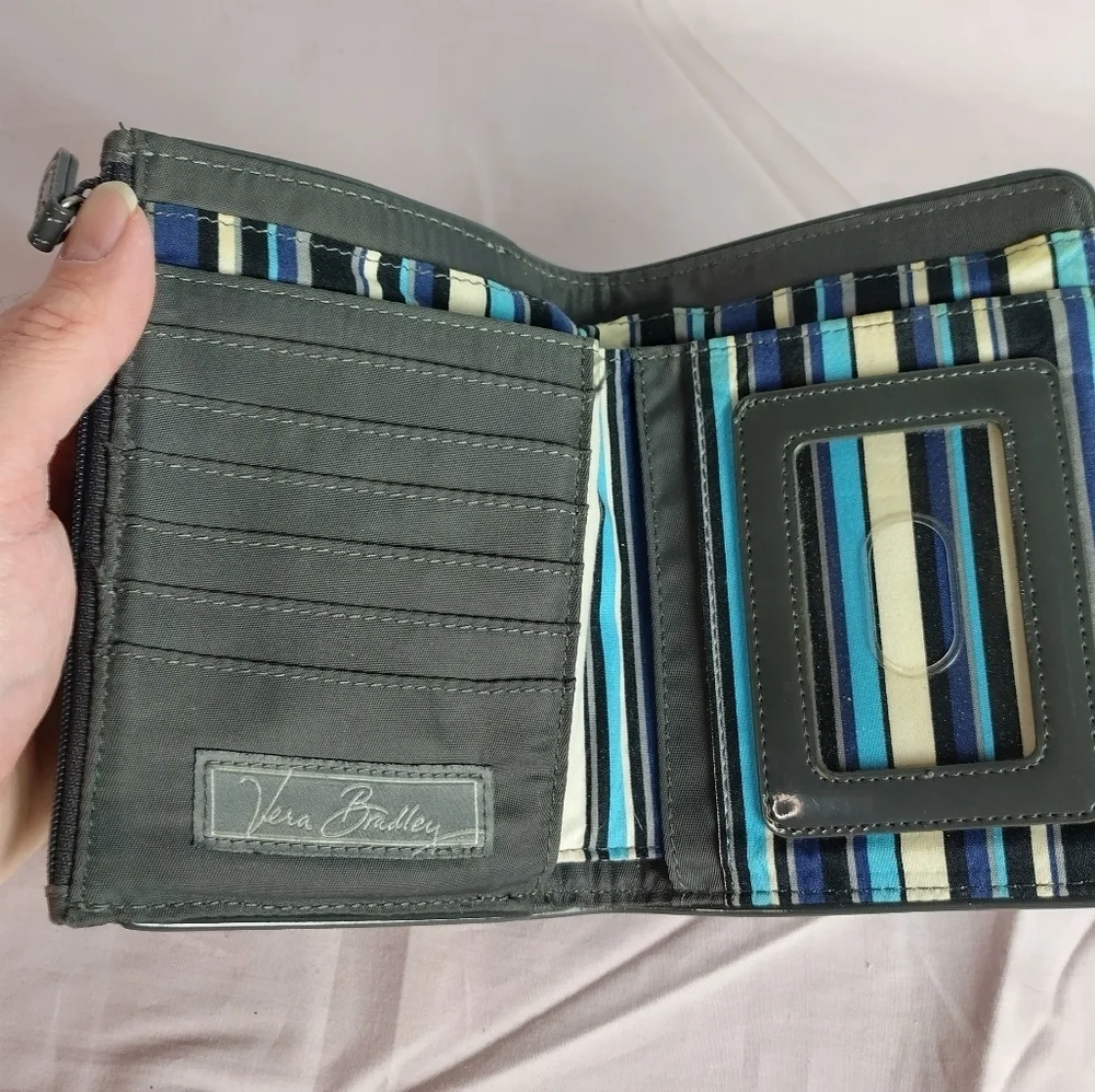 Vera Bradley Gray Quilted Organizer Wallet Magnetic Snap Closure